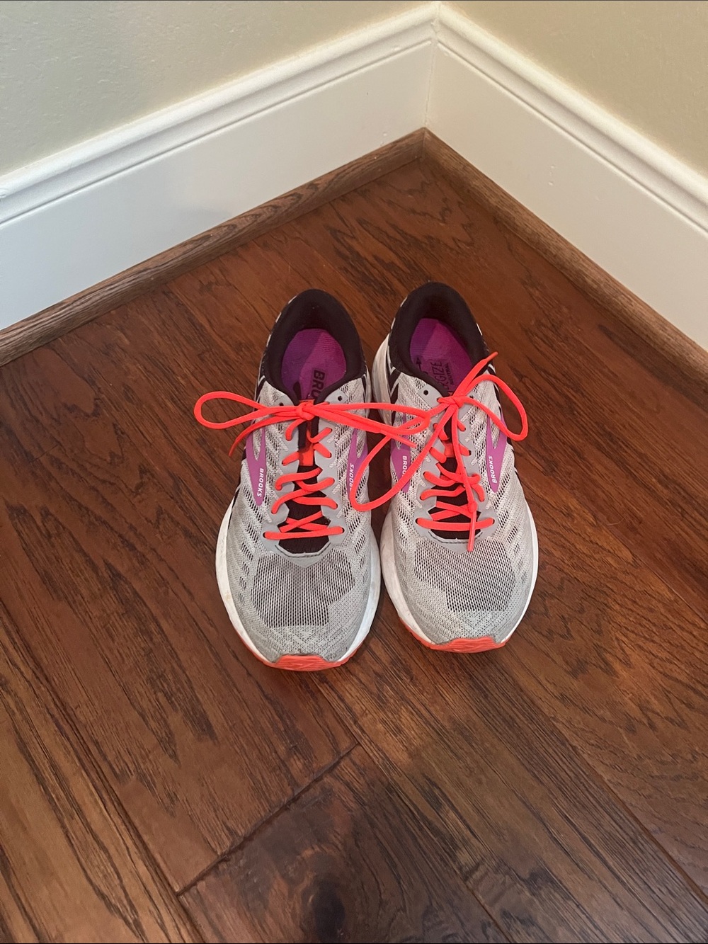 Brooks Gray Running Shoes with Pink and Coral Accents
